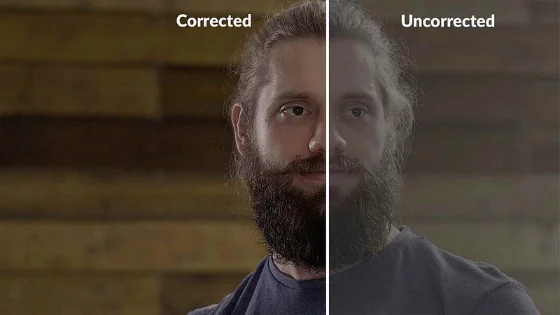 Color correction technical pass showing the difference between raw and corrected footage