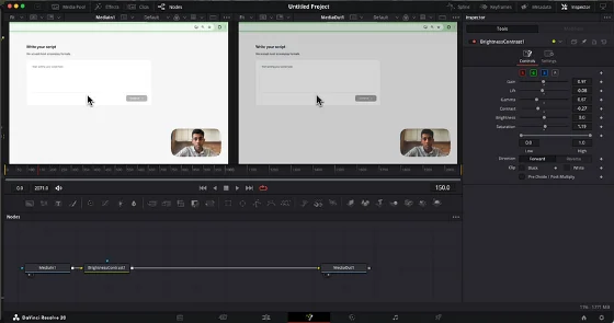 DaVinci Resolve interface showing color grading workflow