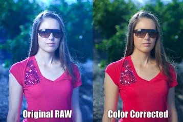 Skin tone correction example showing before and after color correction