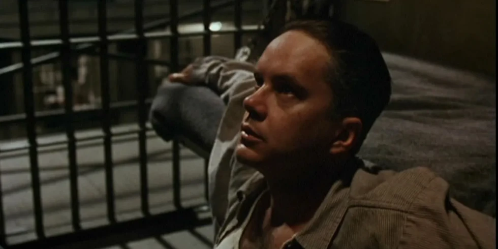 Still from The Shawshank Redemption showing wide lens cinematography