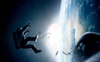 Scene from Gravity showing complex zero-gravity choreography